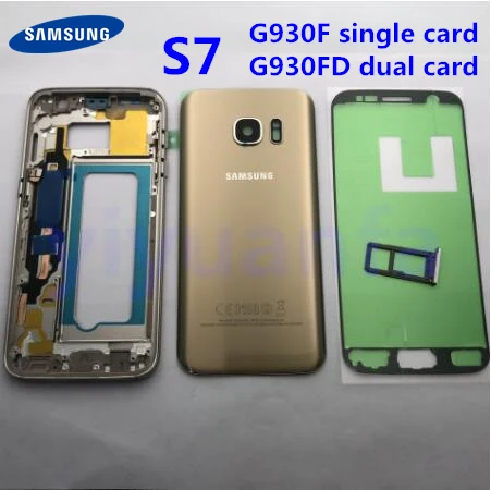 Для samsung Galaxy S7 G930 G930F G930FD полный ободок средней рамки корпуса Корпус Шасси S7 батарея Дверь Стекло Замена