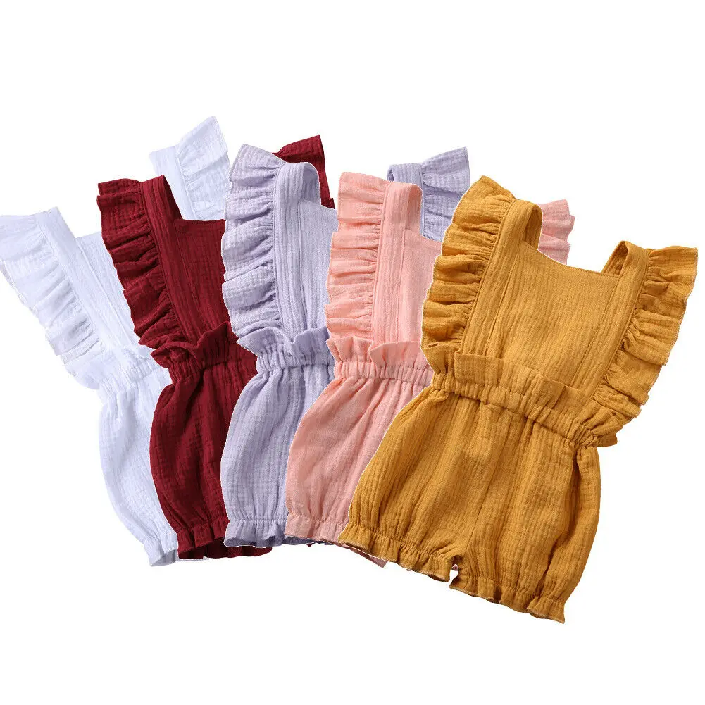 

2020 Baby Summer Clothing Infant Newborn Baby Girls Ruffles Backless Playsuit One Piece Solid Romper Jumpsuit Clothes