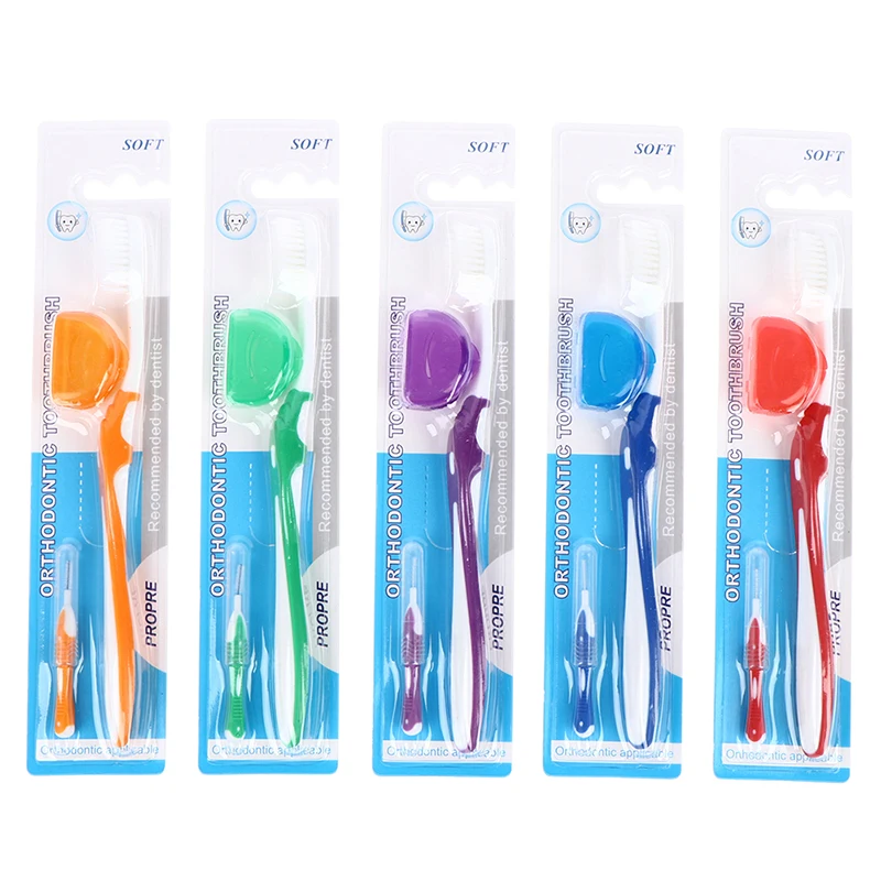 

1set Orthodontic V Shape Orthodontic Toothbrush Interdental Cleaning Brush Head Cover Interdental Denta Floss With Sheath