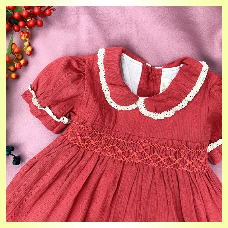 

Yoliyolei Girls Dresses Hand-Threaded Cable Embroidery Short-Sleeved Doll Collar Clothes For Kids Summer Casual Dress