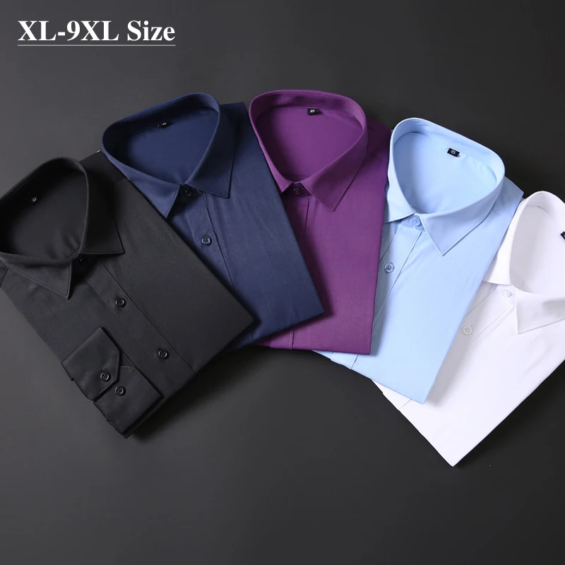 

Plus Size 7XL 8XL 9XL Men's Solid Color Business Formal Shirt Dress Office Black White Loose Casual Non-iron Shirt Male Brand