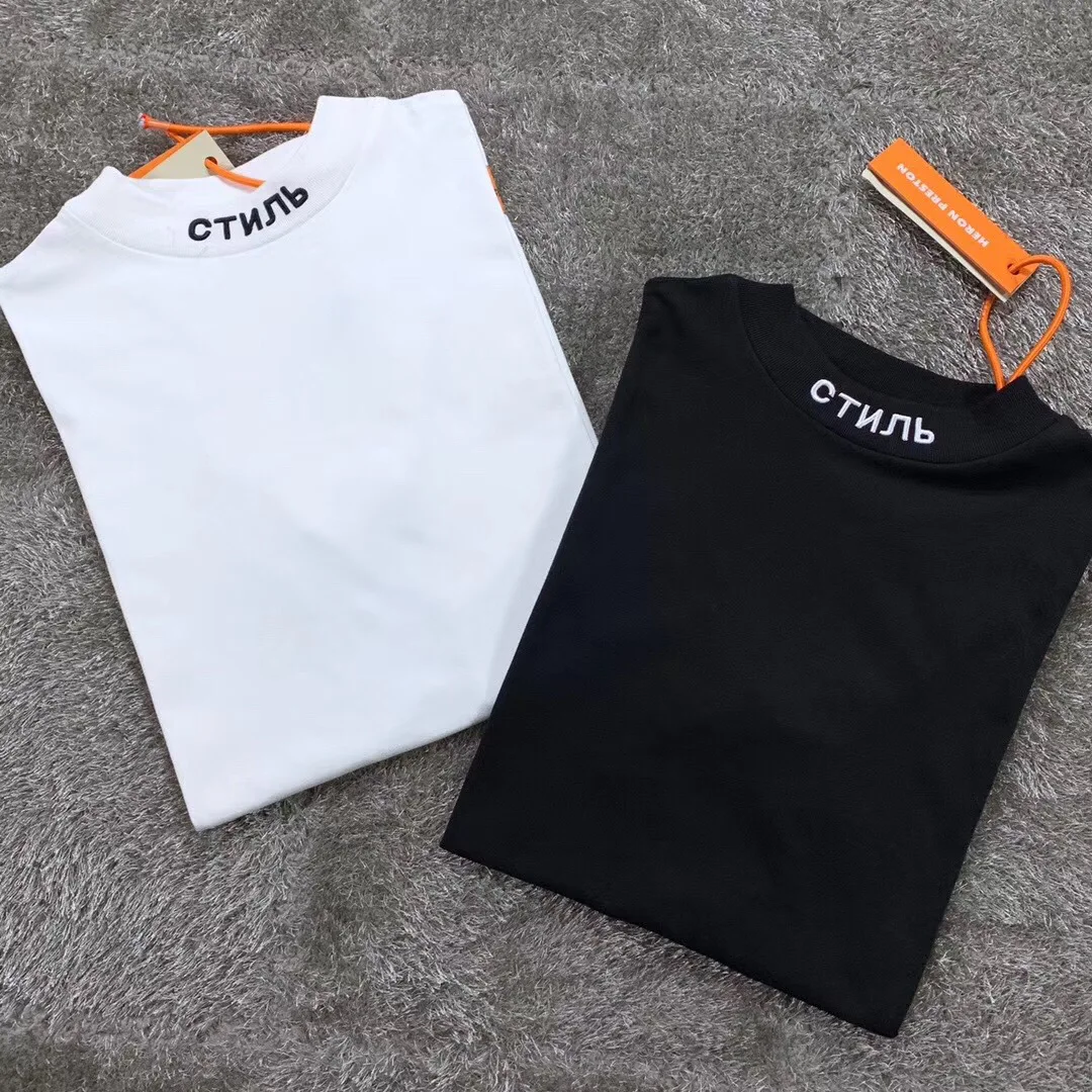 

Heron Preston SS three dimensional letter embroidery small high neck loose men's and women's Short Sleeve T-Shirt