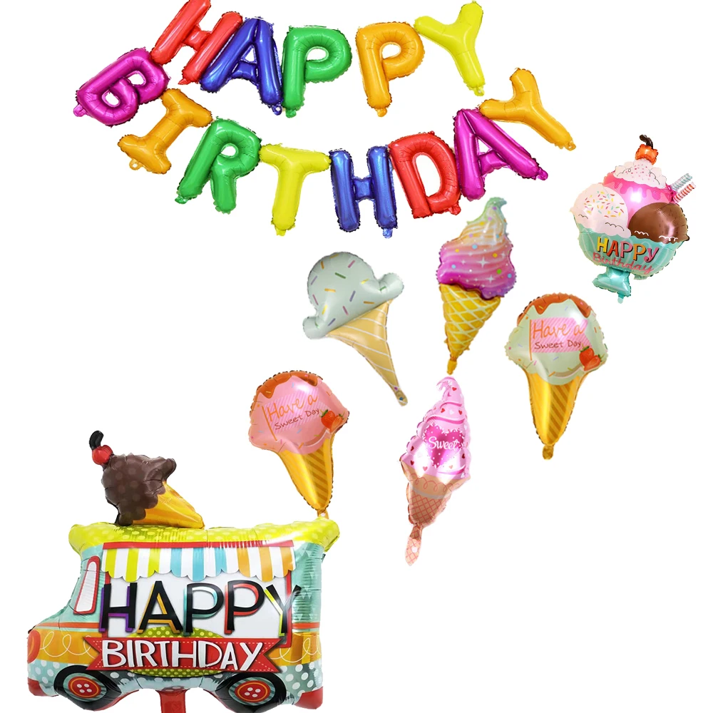 Ice Cream Truck Foil Balloon Food Festival Summer Children Birthday Party Decor Ballon Kid Love Cup Cones Mall Promote | Дом и сад