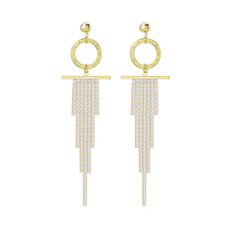 

Delicate Gold Shiny Full Rhinestone Multi Layer Tassel Drop Earrings For Women Fairy Party Fashion Earrings Jewelry