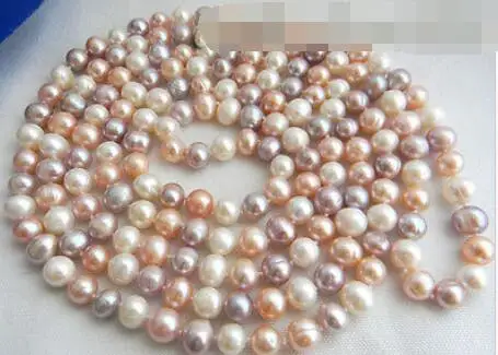

35'' 8-9mm Lavender White Pink Round Freshwater Pearl Necklace