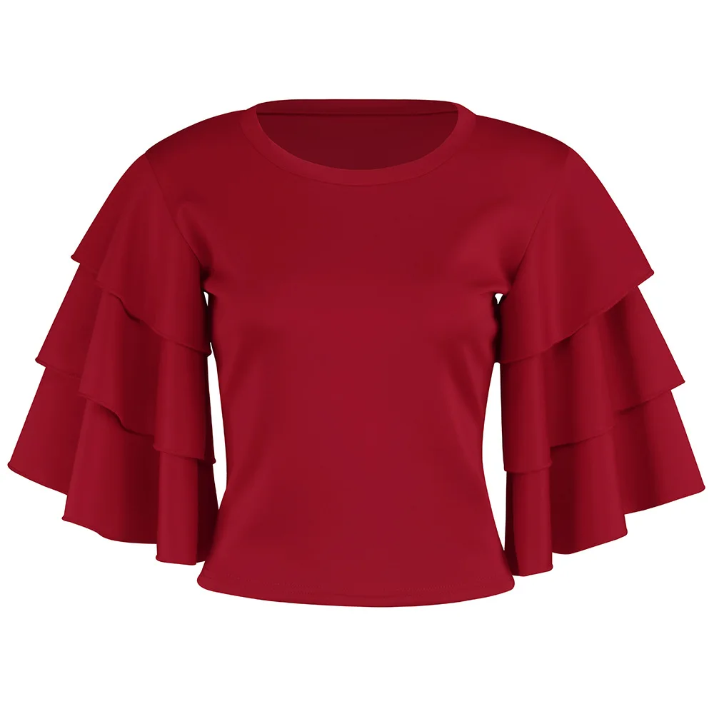 

Solid T Shirt Women Harajuku Tshirt Streetwear Women Shirts Top Tee Haut Femme T-Shirt Summer Tops Woman Clothes Ruffles Summer