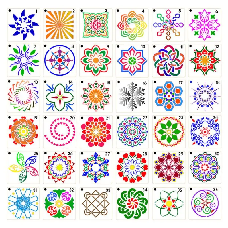 

56 Pack Mandala Dot Painting Templates Stencils, Small Mandala Template Stencils