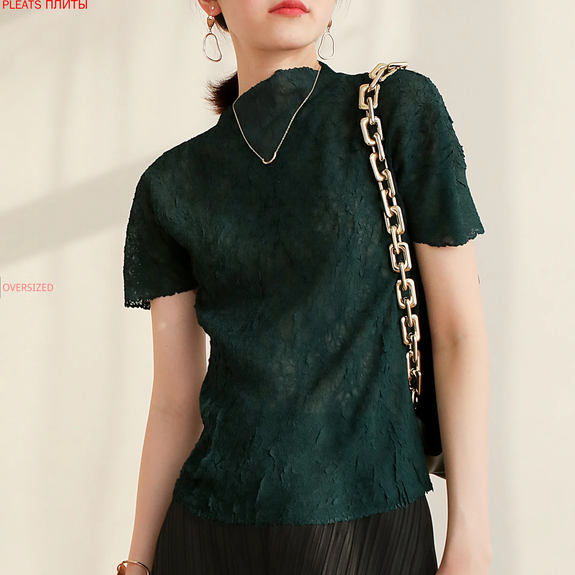 

Новинка; Летняя Повседневная плиссированная футболка Miyake; Осенне-Весенняя приталенная рубашка; Цельнокроеная футболка