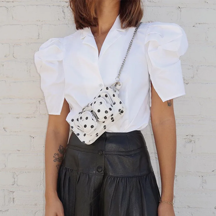 

2021 Summer New Women's White Shirt Short-sleeved V-neck Design Shirt Loose Puff Sleeve Top Blouse Women blusas para mujer