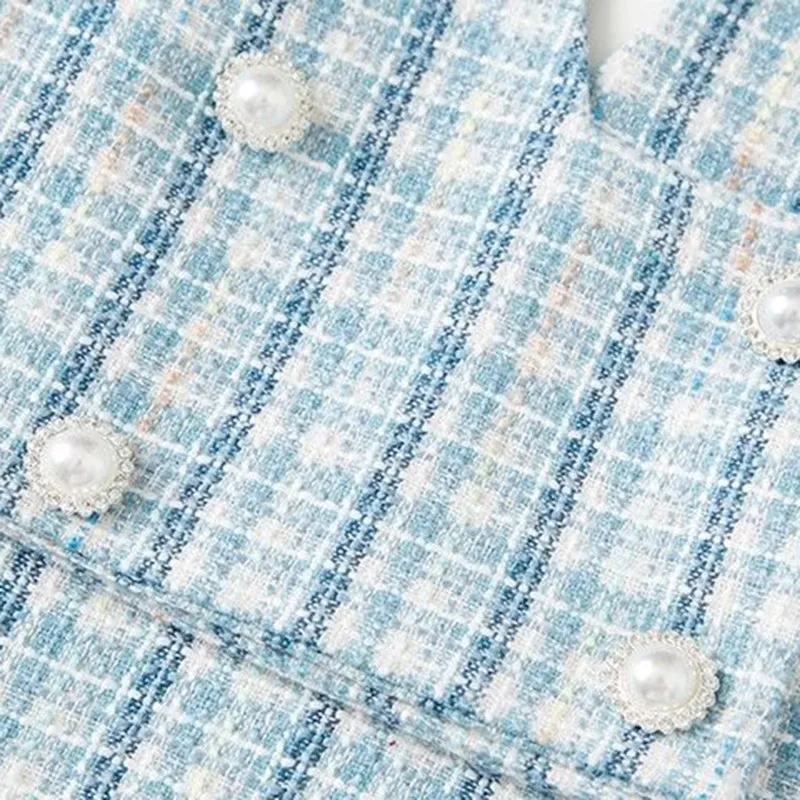 

Woman Set Autumn Winter Elegant Blazer Dress Suit Set Female Beading Designer Office Party Vest Dress High Quality Plaid Robe