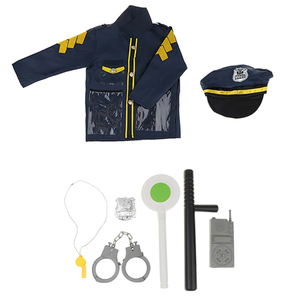 Kid Police Role Toy Officer Policeman Costume Uniform Hat Costume & Handcuff