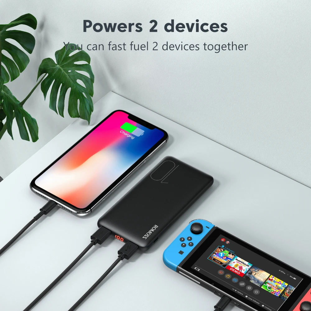 ROMOSS PSP10 внешний аккумулятор 10000 мАч тонкий портативный USB LED зарядное устройство