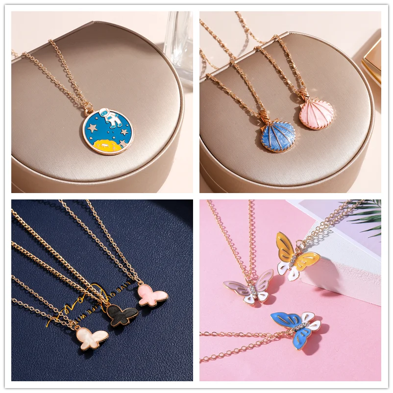 

Mix New Trendy Cute Shell Starfish Butterfly Pendants Necklaces for Women Star Planet Flower Necklace Pendants Jewelry Gifts