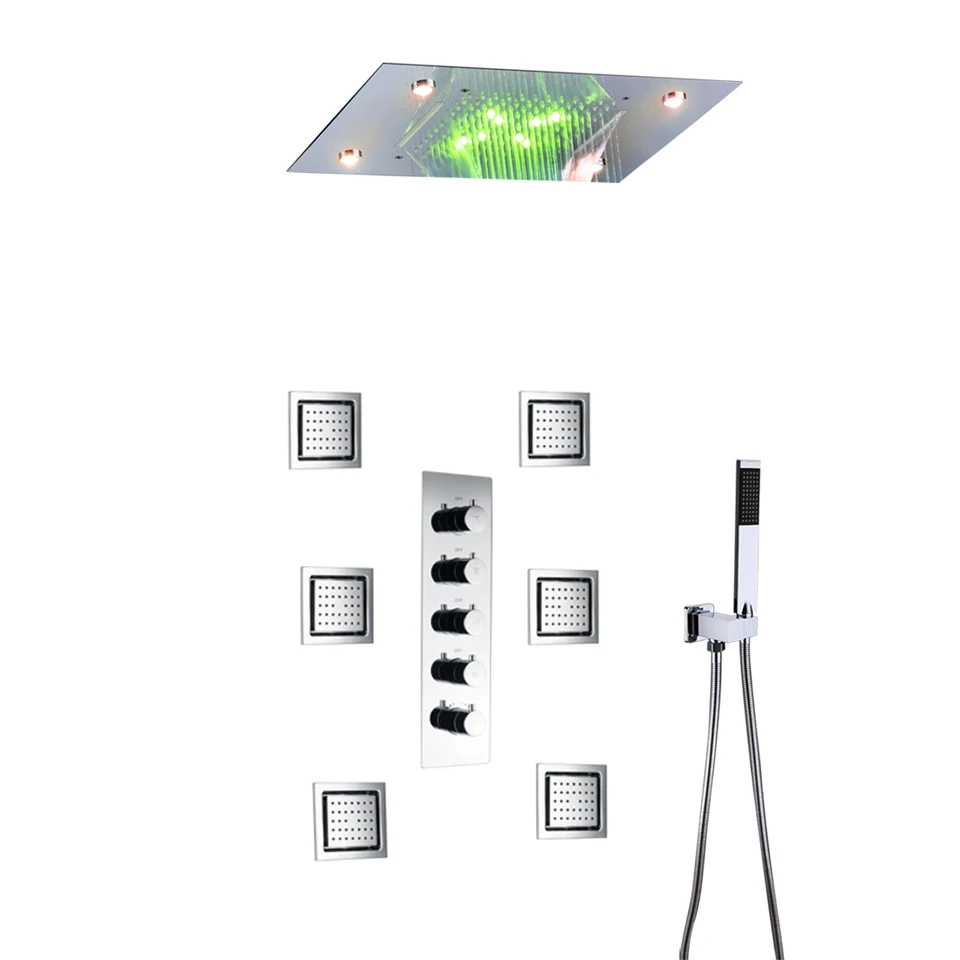 D Thermostatic Style Термостатический смеситель для ванной комнаты, смеситель для душа, набор водопада, Душевая система, потолочный светодиодный душ - Цвет: D Thermostatic Style
