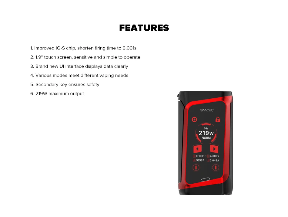 SMOK Morph 219 мод 219 Вт TC бокс мод 0,001 s Скорость Стрельбы большой экран SMOK мод подходит 9 мл SMOK TFV16 танк