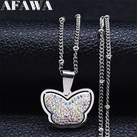 butterfly stainless steel white crystal small charm necklace women silver color chain necklaces jewelry collar mariposa n8042s01