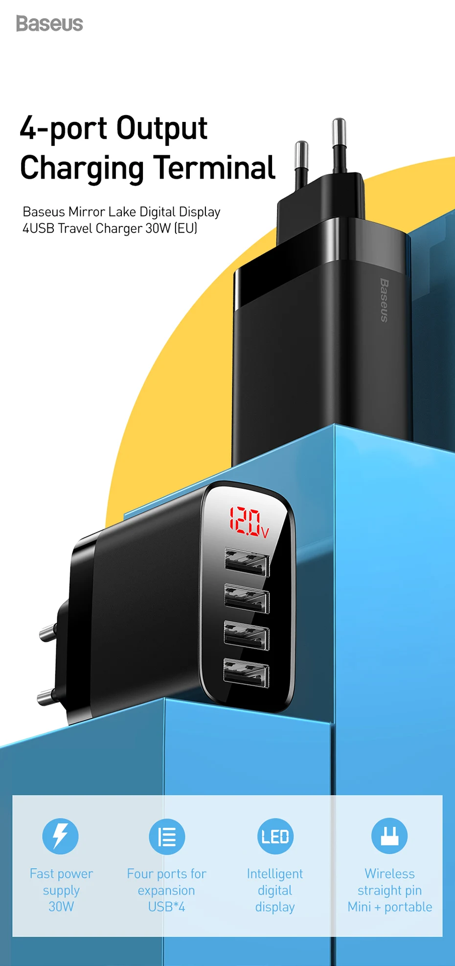 Baseus USB зарядное устройство 6A быстрое зарядное устройство ЕС адаптер для iPhone11 4 порта настенное зарядное устройство для samsung huawei путешествия быстрое зарядное устройство для телефона