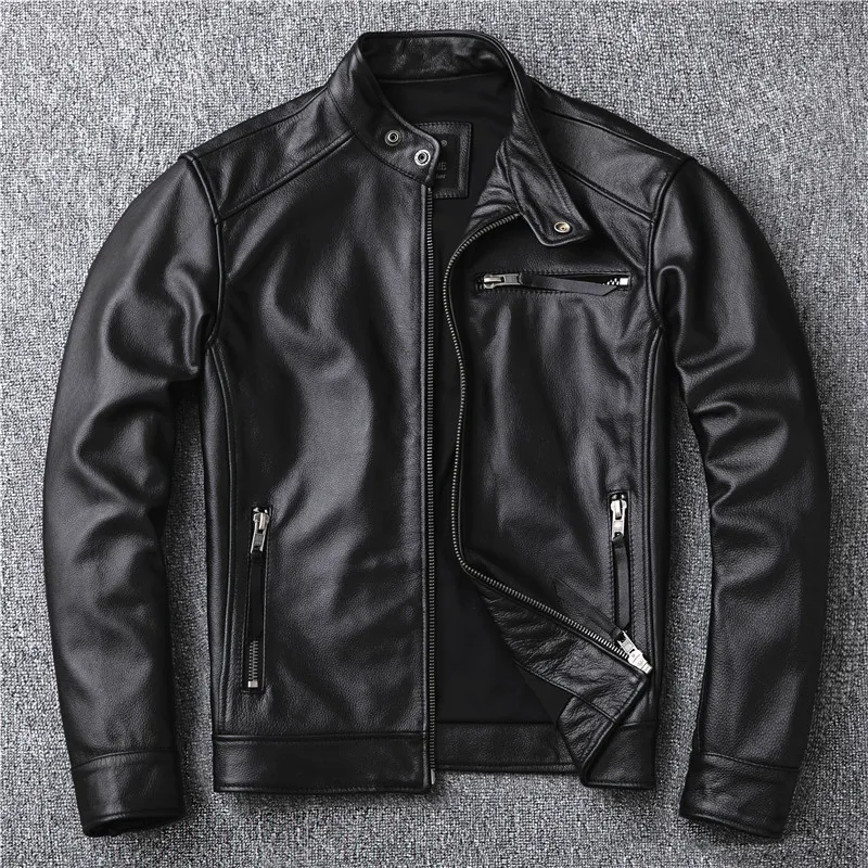 

Бесплатная доставка. Классический моторный стиль, черная куртка из натуральной кожи, модное мужское повседневное кожаное пальто, уличное б...