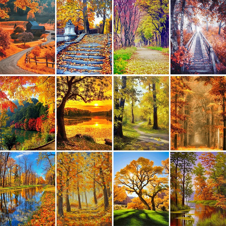 

Full Diamond 5D Diamond Painting Maple Grove Landscape Autumn Diy Diamond Embroidery Kit Home Decoration Ornaments