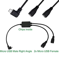 multifunction usb 2 in 1 micro 5 pin male right angled to 2x female cord data charging adapter y splitter cable