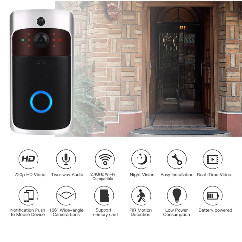 V5 дверной звонок умный IP WIFI видеодомофон Wi Fi Звонок камера для квартиры ИК - Фото №1