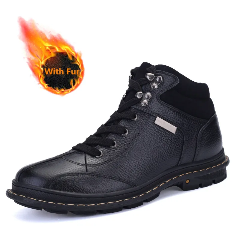 

Мужская обувь из натуральной кожи, Зимние Повседневные стеганые сапоги, уличные Нескользящие теплые кроссовки с бархатной подкладкой для р...