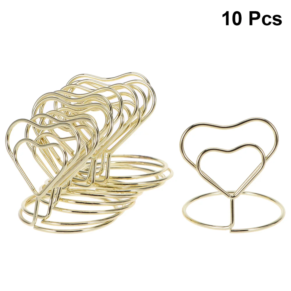 

10pcs Heart Shape Place Memo Holder Lovely Wire Table Number Holders with Base for Restaurant Wedding Banquet (Rose Gold)