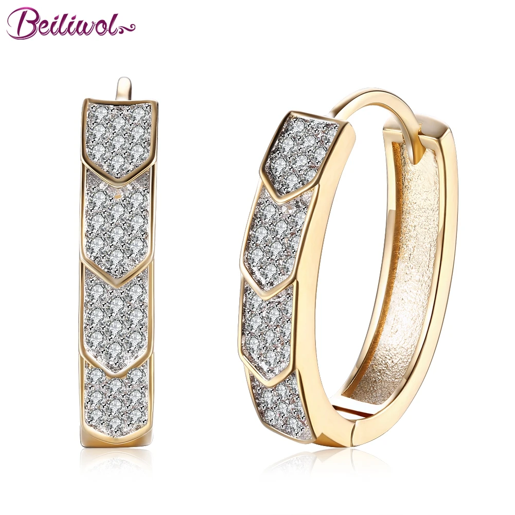 Женские серьги-кольца Beiliwol цвета шампанского золотого AAA циркониевые круглые