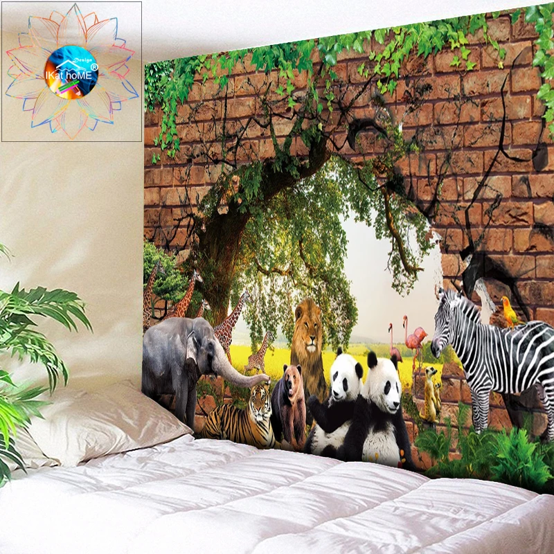 Гобелен слон Индия настенный гобелен с мандалой кирпичная стена растение