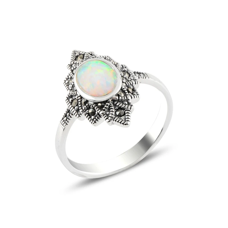 

Silverlina Silver Opal & Marcasite Ring