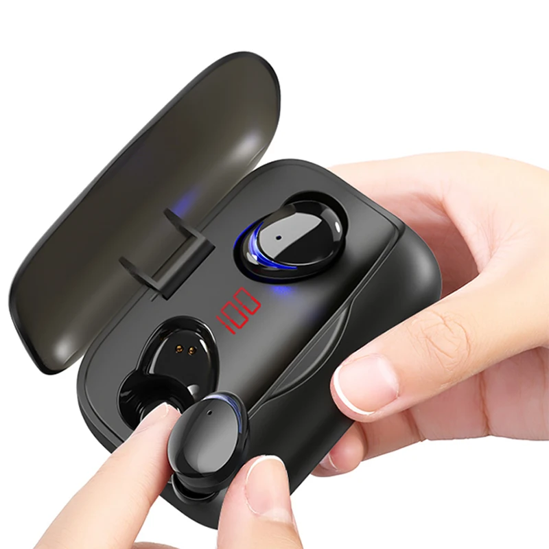 Синий Bluetooth наушники true V5.0 Беспроводная Спортивная гарнитура с длительным временем ожидания светодиодный сенсорный IPX7 водонепроницаемые наушники с внешним аккумулятором для xiaomi - Цвет: Синий