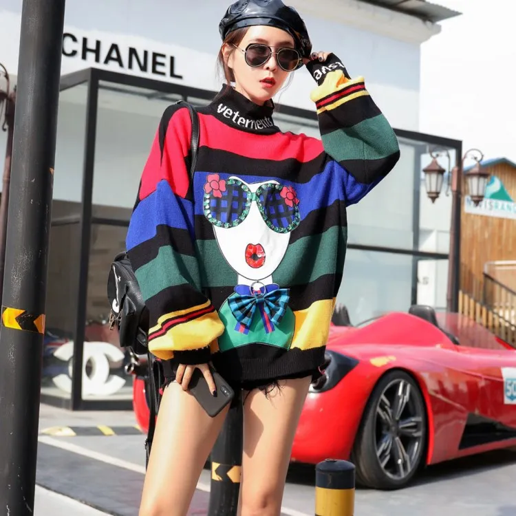 

Women's Cartoon Sequins Pullover Sweater Women Loose Loose Thick Wool Green Bow Sweater Fashion Sweater