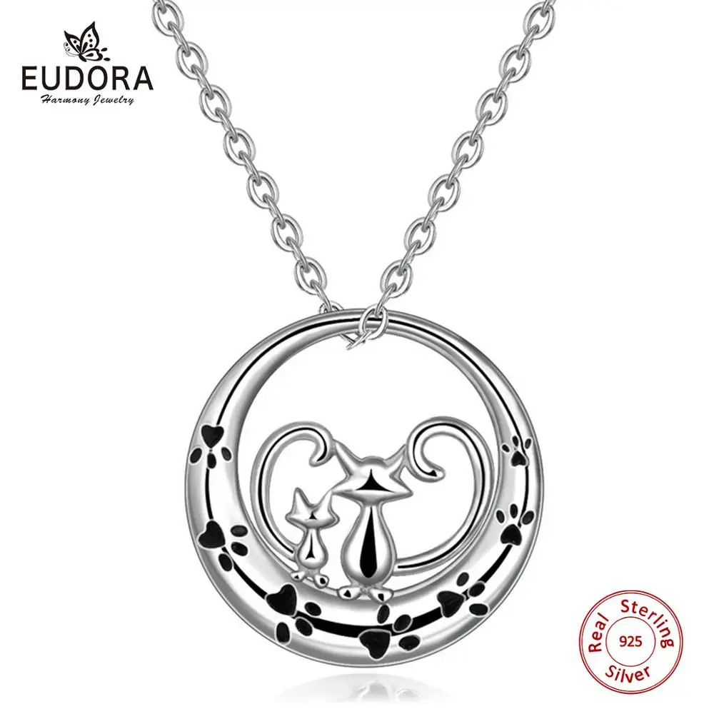 Кулон Eudora из 100% чистого серебра 925 пробы с двумя лисьими следами ожерелье