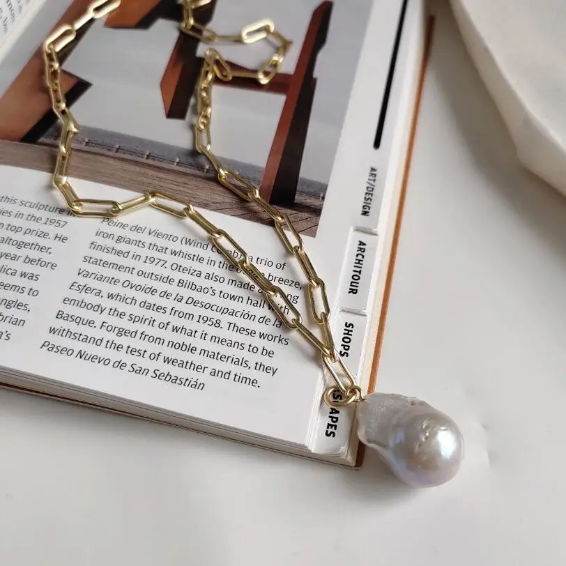 

Authentic 925 Sterling Silver Irregular Freshwater Nature Baroque Pearl Necklace Gold Crude Chain Women Necklaces Fine Jewelry