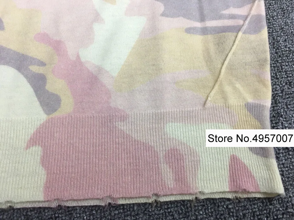 Cashmere 100% Women V Neck Camouflage Print Knit Sweater Pullover Top With Long Sleeve &amp Ripped Detail | Женская одежда