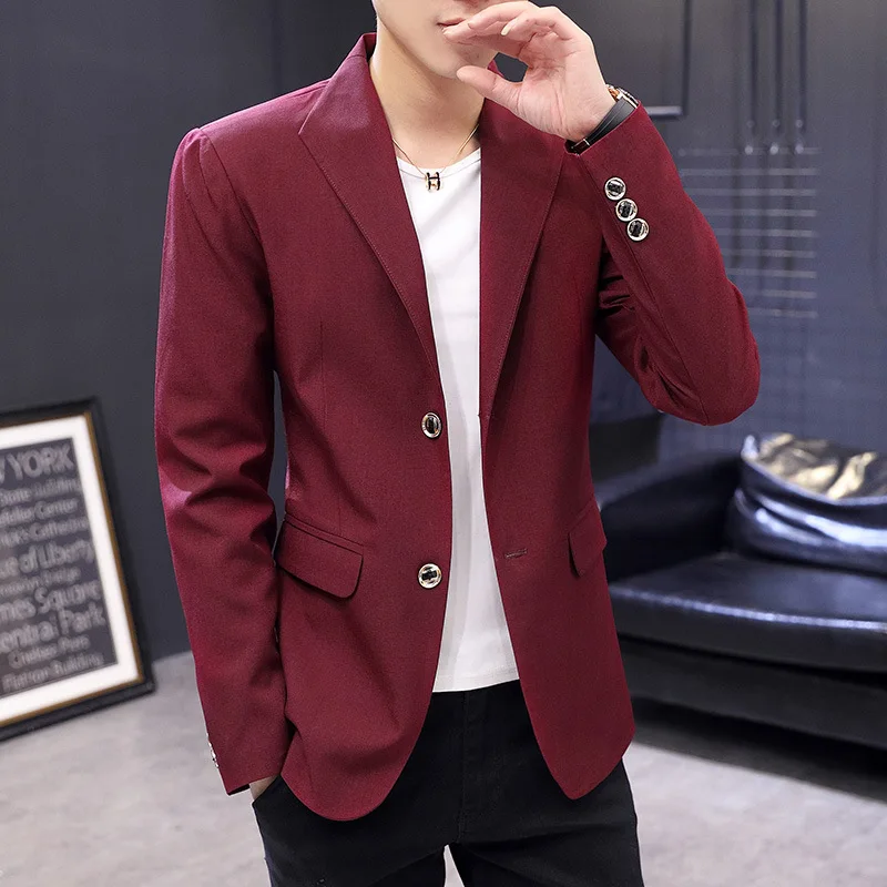 

2021 мужской городской Модный деловой Тонкий Блейзер, Молодежный осенний Новый блейзер с двумя пуговицами