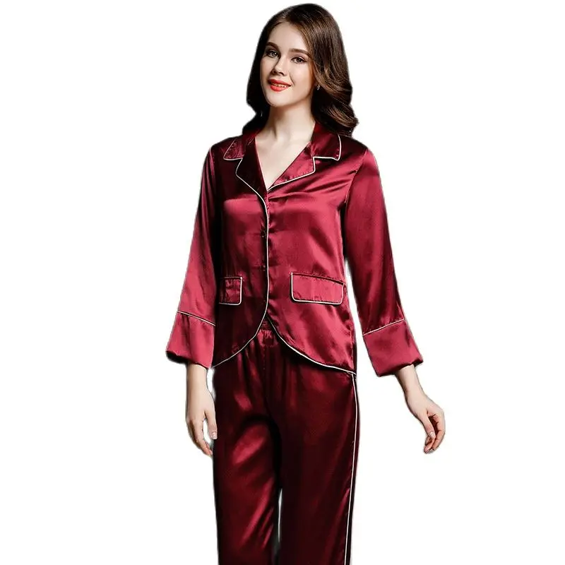 T77148 Wholesale Pajamas Women Sleepwear Two-piece Leisurewear Suit Noble 100% silk Pajama Set