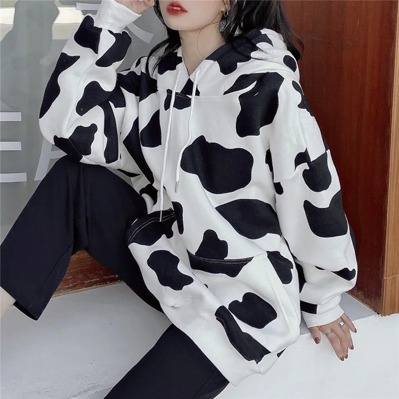 

New Women's Clothing 2021 Autumn Winter Korean Long Sleeve Printing Hoodies Fashion Loose Hipster Sweatshirts Oversized Ladies