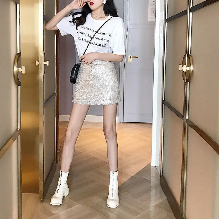 

New high waist thin Sequin short skirt with buttocks for women