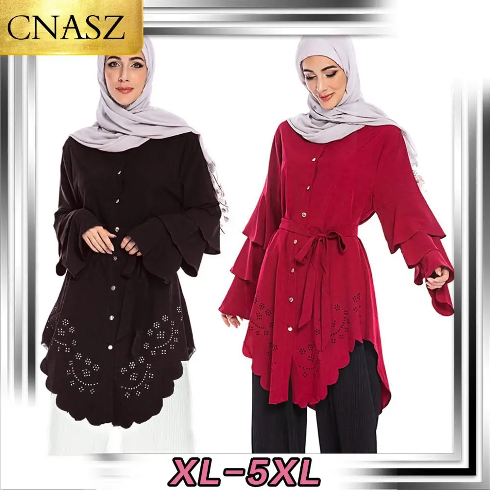 Длинные рубашки мусульманская женская мода рукав-лепесток одежда Оман Дубай