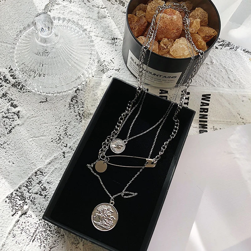 Многослойная Металлическая Булавка SRCOI ожерелье из кулон Европейская мода