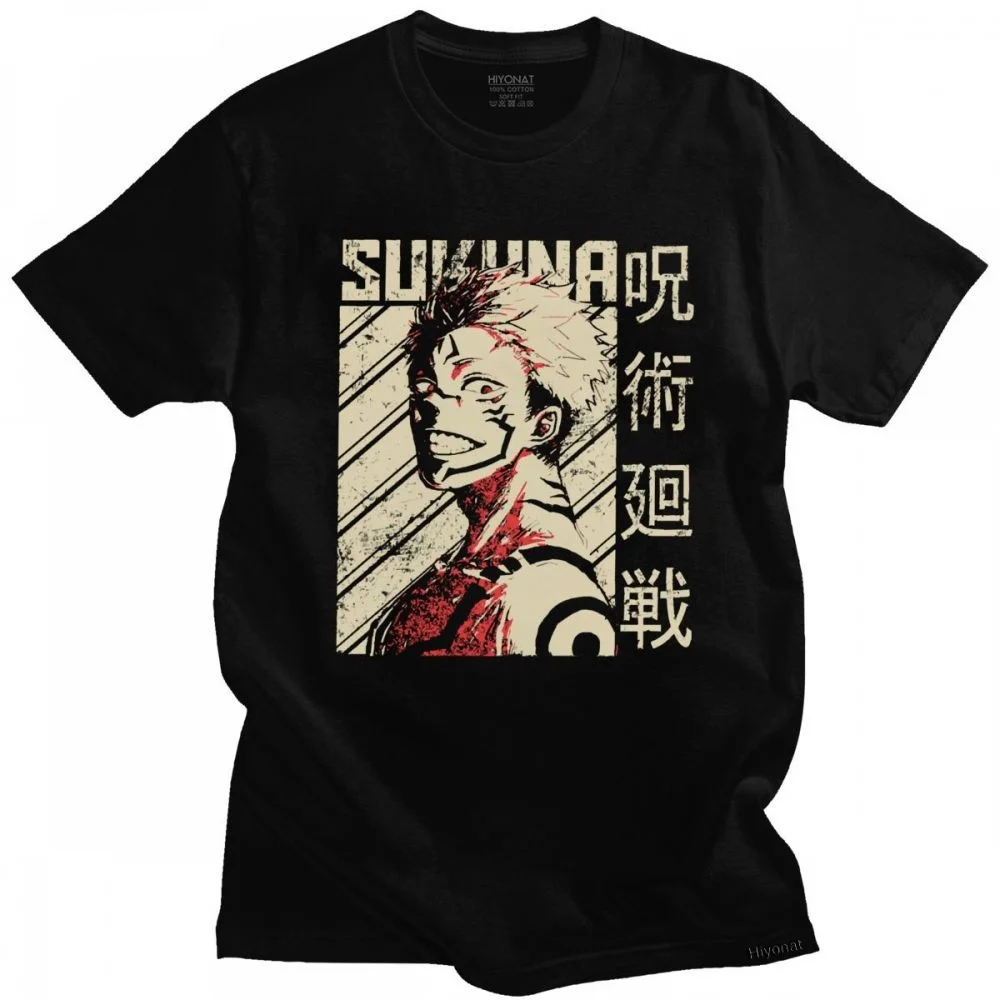 

Vintage Jujutsu Kaisen Tshirt Men Short-Sleeve Anime T-shirt Ryomen Sukuna T Shirt Cotton Harajuku Streetwear Tee Top Gift
