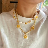 stuning daisy flower smiling real baroque pearl choker statement necklace designer t show runway gown wedding jewelry rare