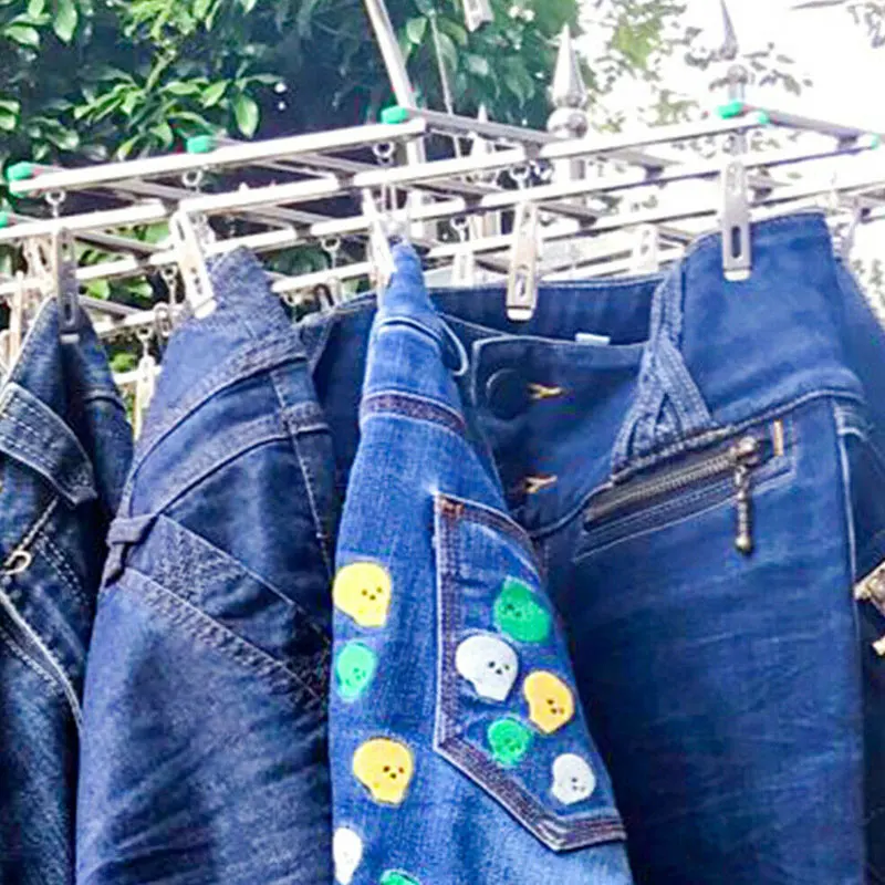 

16/35 Clips Stainless Steel Laundry Rack Foldable Sock Clothes Airer Folding Hanger Drying Hanger Clothes Underwear Socks Holder