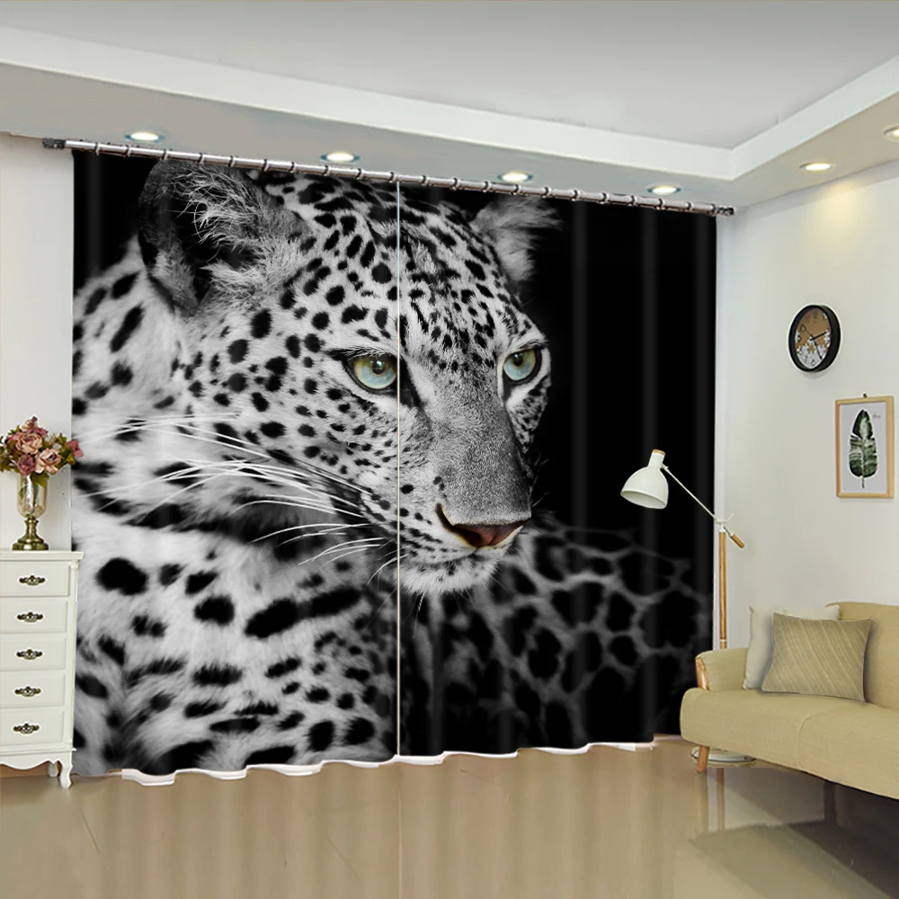 

Black Bottom Black And White Leopard High-precision Blackout Curtains Personalized 3D Digital Printing Curtains DIY Photos