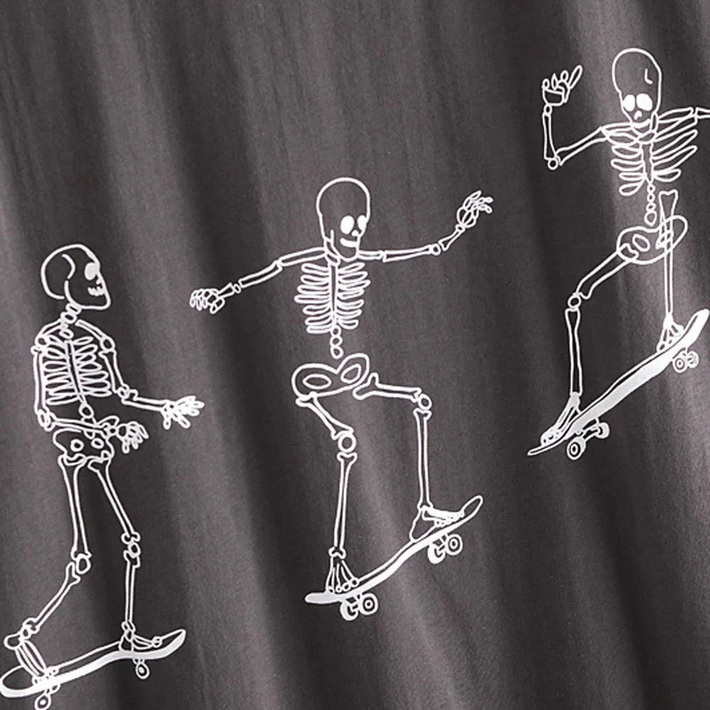 

Summer Deep Gray Skull Print T Shirts For Women Casual Loose Fashion Round Neck White Tops All-Match Women Clothing Streetwear