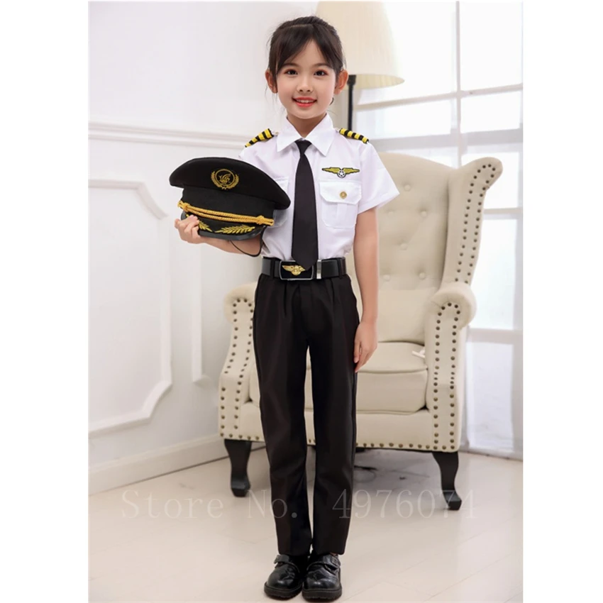 Детский стюардесс Костюм Пилота для косплея мальчиков маскарадный костюм на
