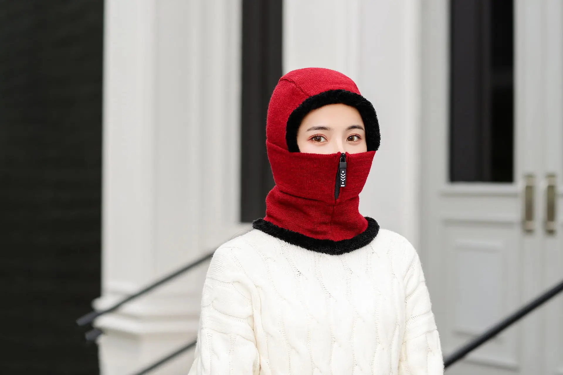 Skullies Beanies женская вязаная шапка шарф женские зимние шапки для женщин капот однотонная Балаклава маска Feminino Beanie Hat cap
