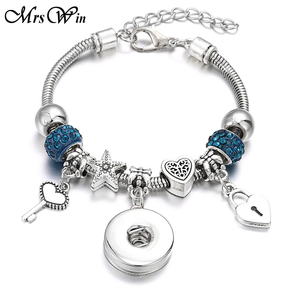 2019 DIY Beads Bracelet Handmade 18mm Snap Button Silver color Lobster Buckle Snake Chain Bangles fit Snaps Jewelry | Украшения и