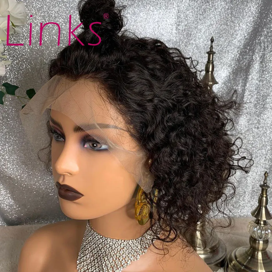Парик звеньев вьющихся коротких Боб парик из человеческих волос на сетке спереди